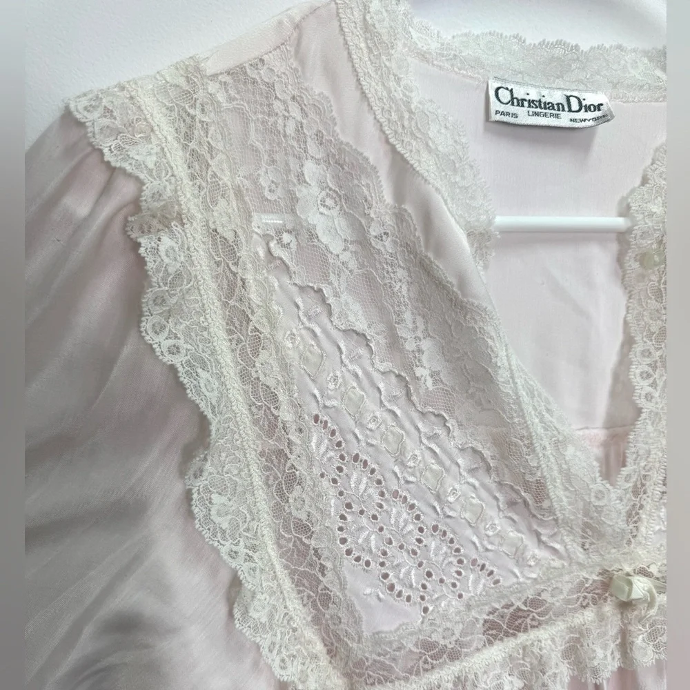 Vintage Christian Dior Lingerie Pale Pink Satin and Lace Nightgown - Picture 4 of 10